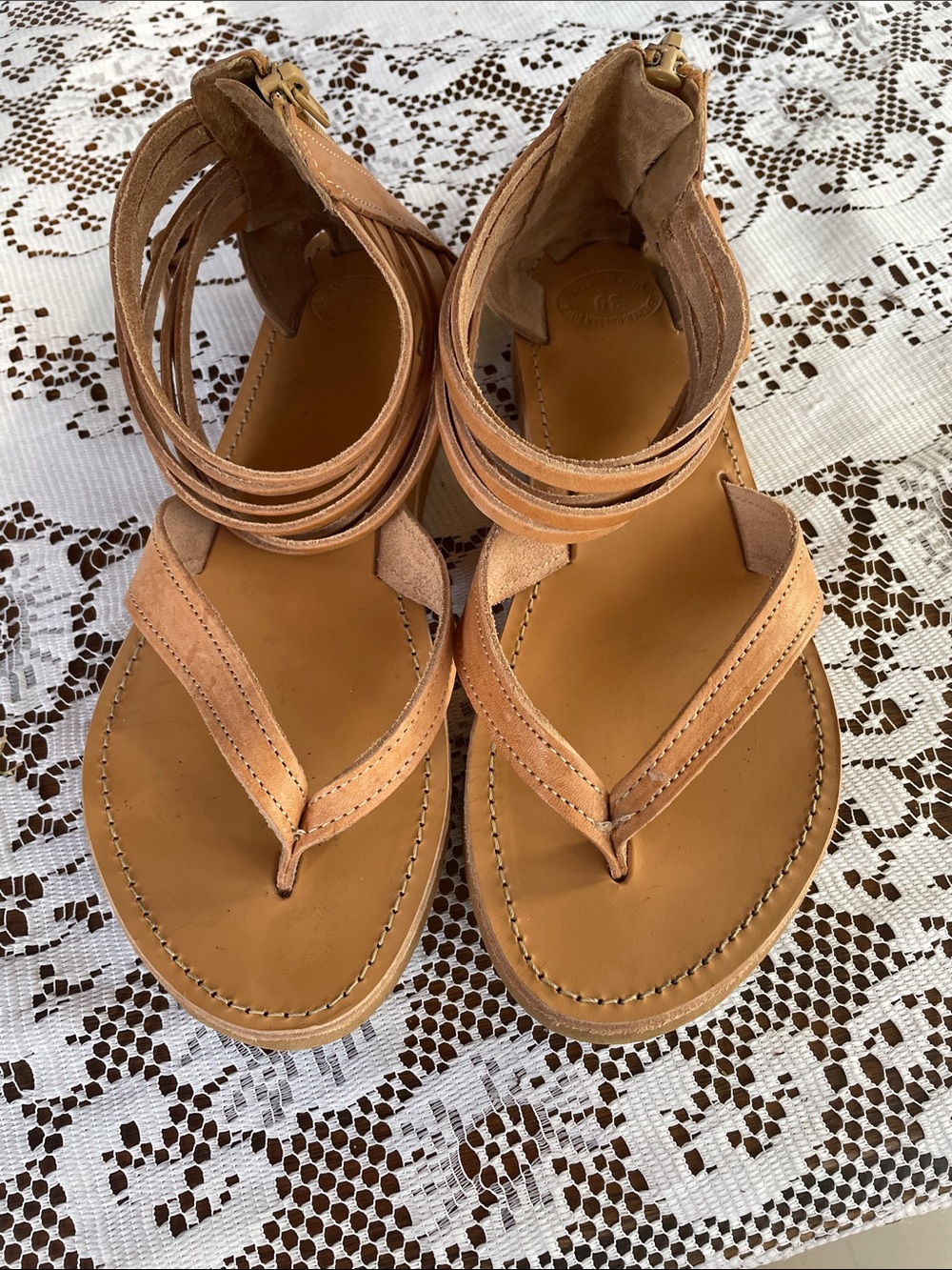 Women’s Tan Leather Ankle-Strap Sandals